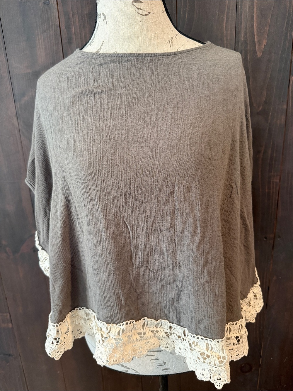 Kori Taupe Tunic with Cream Crochet Hem